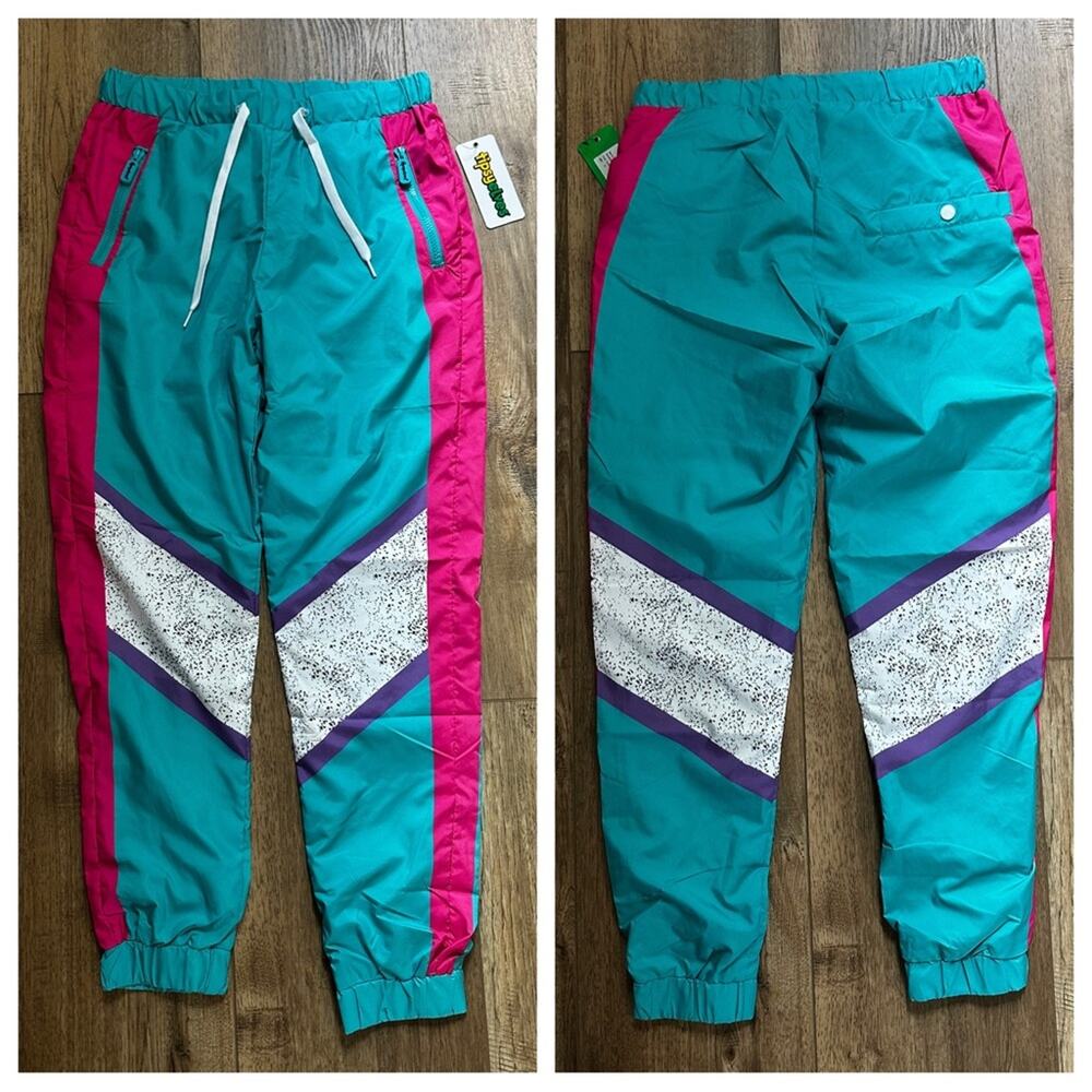 NWT! Tipsy Elves Retro Alpine Explorer Windbreaker Pants,‎ Neon, Ugly Sweater, S